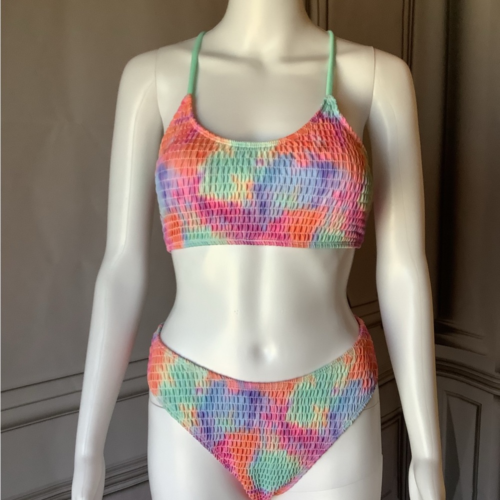 ✨ CUPSHE Bikini Sets Two Piece Swimsuit Smocked Back Tie Cheeky M NWT